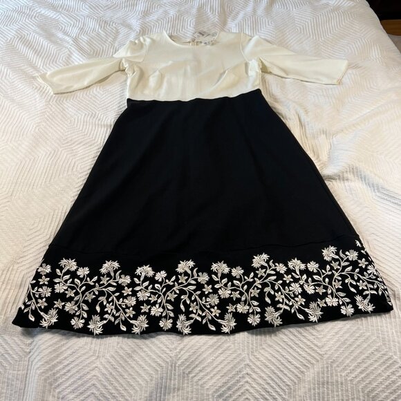 Christian Siriano for J. Jill Dress Women's Medium Petite White Black Embroidery - Picture 4 of 5